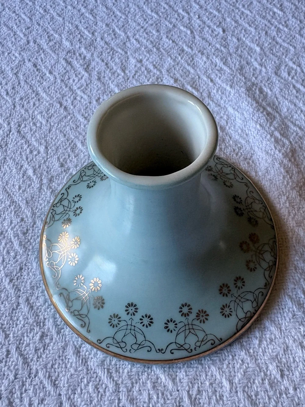 Antique Vienna-Style Porcelain Taper Candlestick Holder‎ in Pale Blue Gilt Gold.